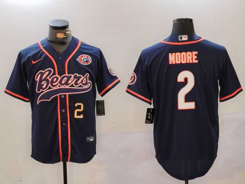 Mens Chicago Bears #2 DJ Moore Navy Throwback With Patch Cool Base Stitched Baseball Jerseys